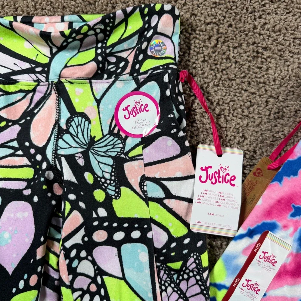 Justice Ankle Leggings Bundle Butterfly Tie Dye girls medium 10 NEW dance bright